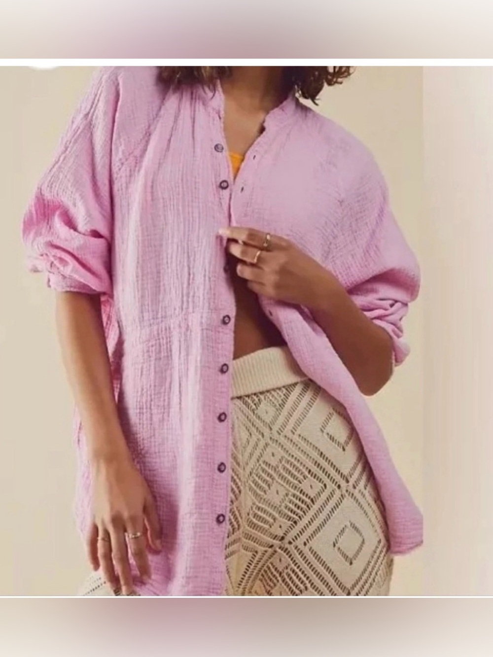 We The Free Daydream Buttondown Pink Gauze Top , M - Picture 2 of 13